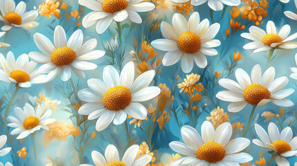 Small daisies in pastel yellow and white create cheerful floral pattern