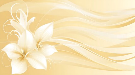 Elegant white lilies on a pale yellow wave background
