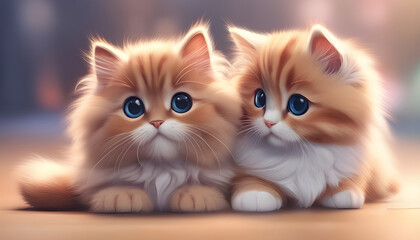 Two adorable ginger kittens with big blue eyes, perfect for pet lovers.