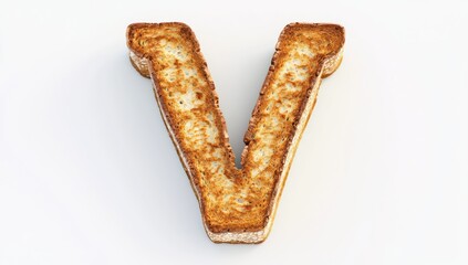 Detailed 3D model of V designed with toast bread, presented on a white background.
