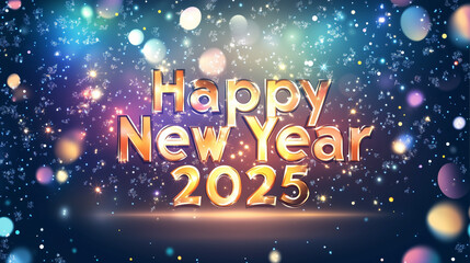 Shimmering "Happy New Year 2025" typography surrounded by subtle, colorful sparkles-1