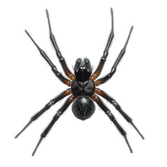 a black spider with long legs. showcasing its detailed anatomy and coloration against a white background the focus on the spider's features highlights its structure and form. serving educational or il