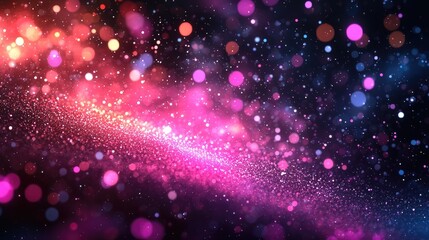 Cosmic Sparkle: Abstract Festive Background, Shimmering Galaxy, Pink Purple Gradient, Magical Bokeh Lights, Bright Colorful Design, 