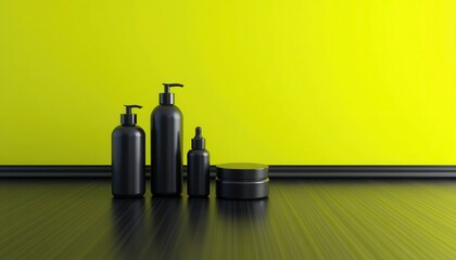 A glossy black floor with a neon yellow background for trendy and modern products.