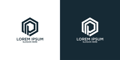 letter p hexagon logo design vector illustration template
