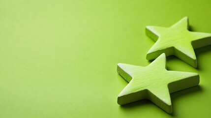 Obraz premium Two lime green wooden stars on a green background