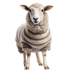 Fototapeta premium sheep in a cozy knitted wool sweater on transparent background