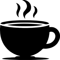 Simple black and white coffee cup icon with steam.