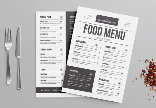 Elegant Minimalist Food Menu Design Template for Restaurants