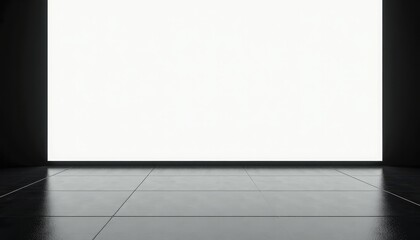 Fototapeta premium A polished black floor with a glowing white background for minimalist and modern products.