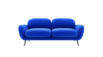 Bold Contemporary Sofa in Cobalt Blue with Curved Edges and Matte Black Legs