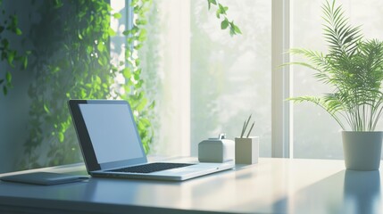Fototapeta premium Creative Freelancer Planning Career Goals at Stylish Workspace with Natural Light from Large Window