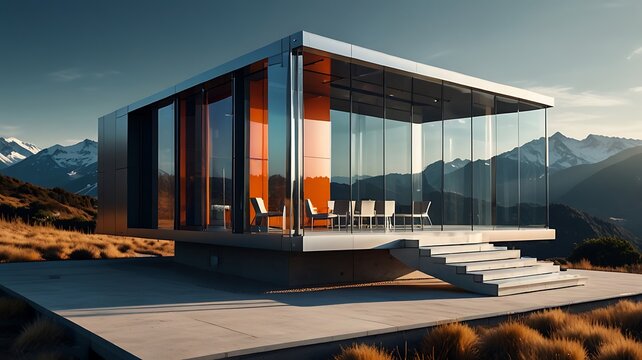 Futuristic house vector with glass and steel elements