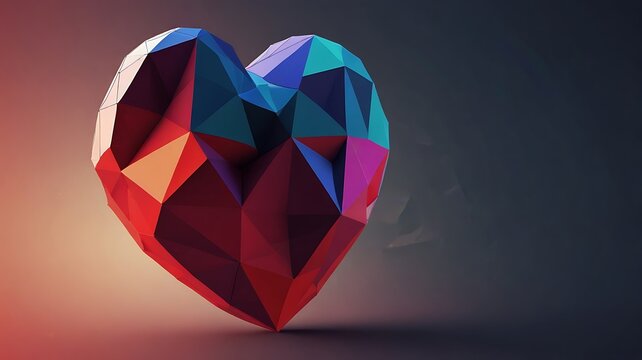 Geometric heart vector with low-poly style