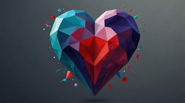 Geometric heart vector with low-poly style