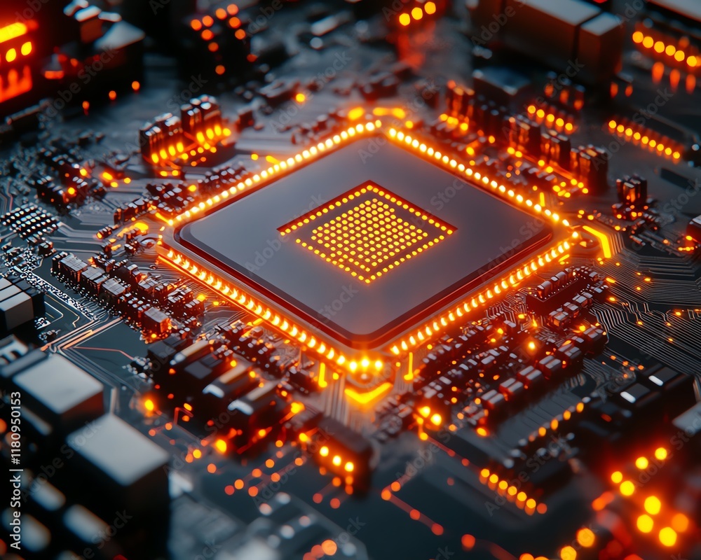 Leinwandbilder complex abstract circuit patterns illuminated with neon lights, highlighting intricate technology de