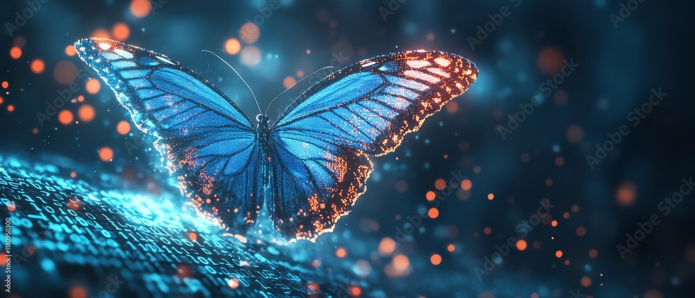 Leinwandbilder digital transformation concept, pixelated butterfly emerging from binary code, hyperrealistic symbol