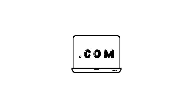 Dot Com Icon Animation on Laptop Screen &ndash; 4K High-Quality Motion Graphic for Digital, Web, E-commerce and Online Business Projects.