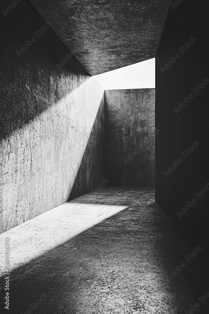 Aufkleber abstract black and white interior background with a concrete wall, a dark room with a floor and ceil