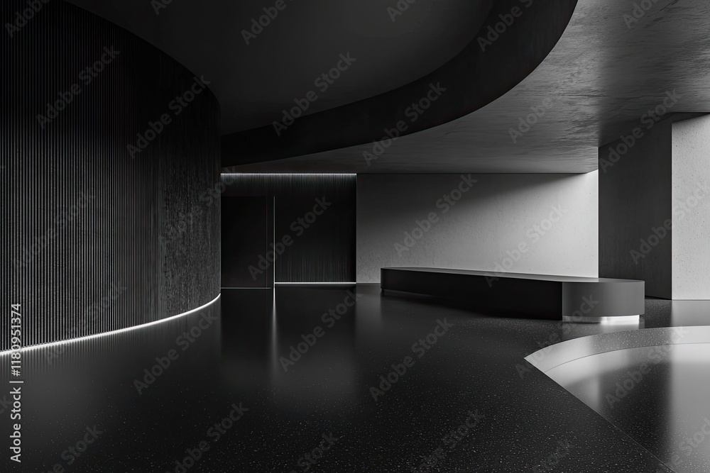 Aufkleber abstract black and white interior background with a concrete wall, a dark room with a floor and ceil