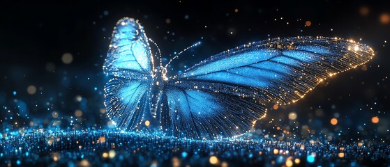 Hyperrealistic digital transformation, pixelated butterfly breaking free from binary code, representing technology evolution, business progress and innovation, modern digital art