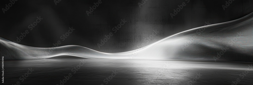 Poster Abstract black and white interior background with a concrete wall, a dark room with a floor and ceiling. minimalist modern architecture with empty space for a design concept