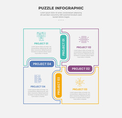 puzzle infographic outline style with 4 point template with creative matrix base shape on circular direction for slide presentation