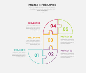 puzzle infographic outline style with 5 point template with creative puzzle wave shape connection for slide presentation