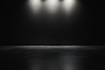 Obraz premium Abstract black and white interior background with a concrete wall, a dark room with a floor and ceiling. minimalist modern architecture with empty space for a design concept