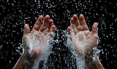 Fototapeta premium Joyful splashes, vibrant scene of people enjoying a water play, sunlight glistening off droplets, laughter echoing in a lively atmosphere