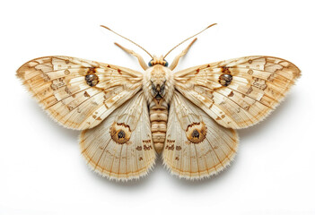 Pale tussock moth, isolated on white, top view