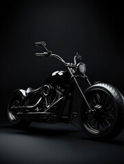 Black chopper motorcycle on black background