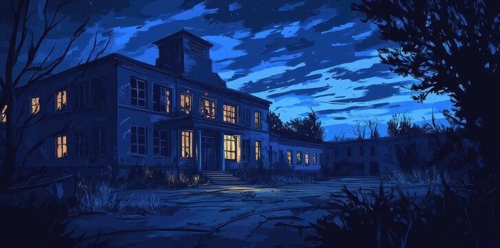 Nighttime View of an Illuminated Old Building
