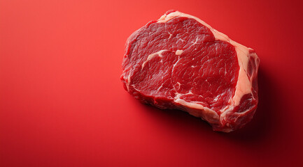 Obraz premium Steak. Meat Long, pieces of meat, on a red background, created with Generative AI technology.