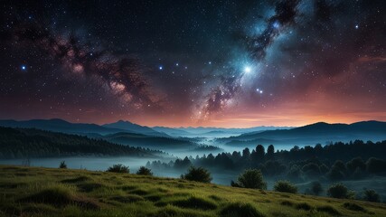 Fototapeta premium Mysteriöse Weltraumlandschaft mit leuchtenden Nebeln, fernen Planeten und kosmischen Strukturen - eine faszinierende Reise durch unbekannte Galaxien