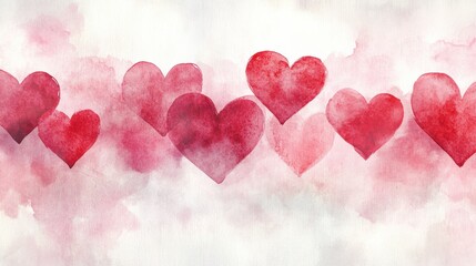 Obraz premium Abstract Watercolor Shapes Resembling Hearts in Soft Red Hues