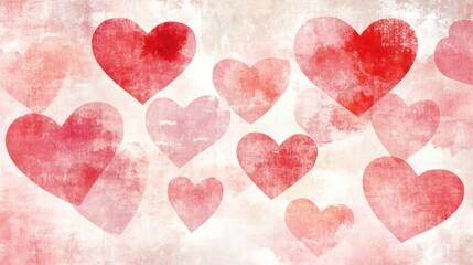 Abstract Watercolor Background with Heart Shapes in Soft Colors