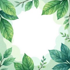 Subtle leafy watercolor frame, muted greens and blues , light, wedding, blue