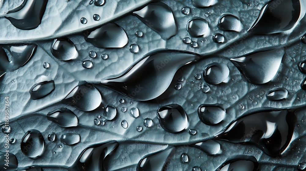 Canvas Prints Close-up of water droplets on a leaf's surface, showcasing texture and reflection.