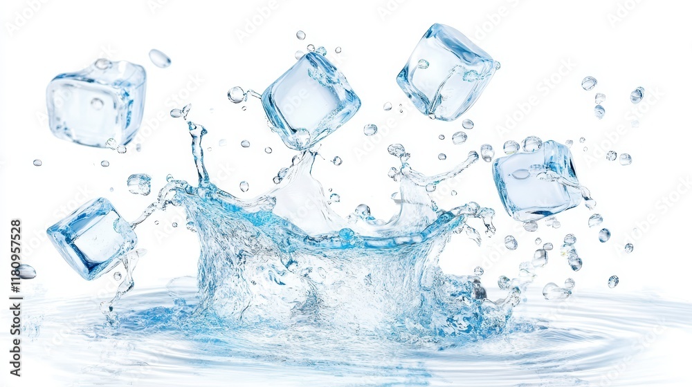 Canvas Prints dynamic water splash with ice cubes, a refreshing burst of coolness