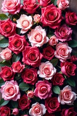 Fototapeta premium Vibrant rose wall, lush blooms, romantic backdrop, luxurious, floral design, blossom