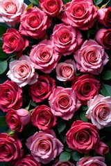 Obraz premium Vibrant rose wall, lush blooms, romantic backdrop, flowers, beauty