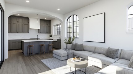 Modern Kitchen and Living Room Design with Archway