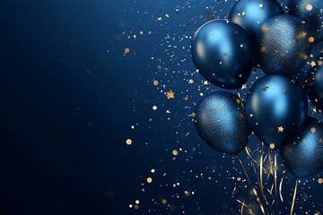 Dark blue balloons with gold confetti.