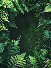 Fototapeta premium Lush Tropical Foliage Frame: A verdant symphony of tropical leaves forms a vibrant, organic frame, creating a captivating and natural backdrop for your designs.