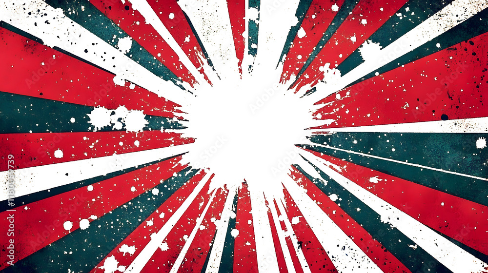 Wall mural retro-style burst graphic with vibrant rays and splatter effects, creating a dynamic and energetic v
