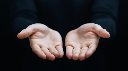 Open Hands, Offering Hope: A close-up shot of two outstretched hands against a dark background, symbolizing generosity, support, and the potential for giving and receiving.  