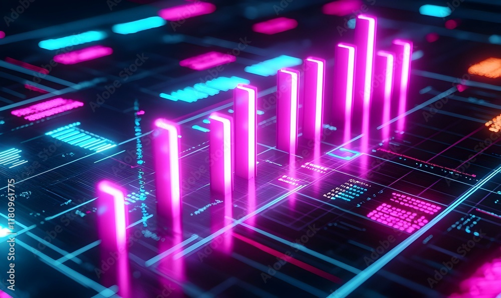 Poster Futuristic Digital Interface, a vibrant 3D representation of a sleek and interactive user interface with glowing elements and dynamic features.