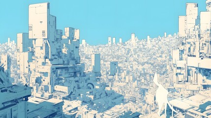 Aerial view of a sprawling city, where modern skyscrapers dominate the landscape