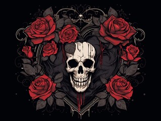 Gothic valentine's style decorated with rose and heart, intricate